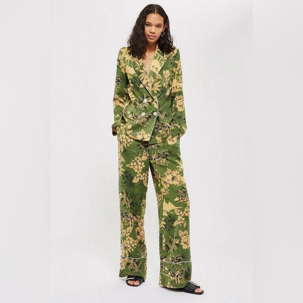 Topshop Green/Beige 4 Button Tropical Blazer - Picture 1 of 10